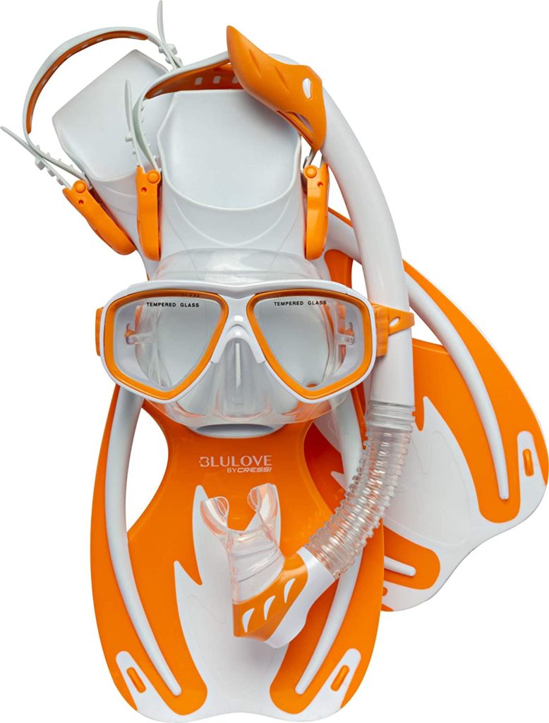 cressi junior rocks mask fin snorkel set - kids snorkel